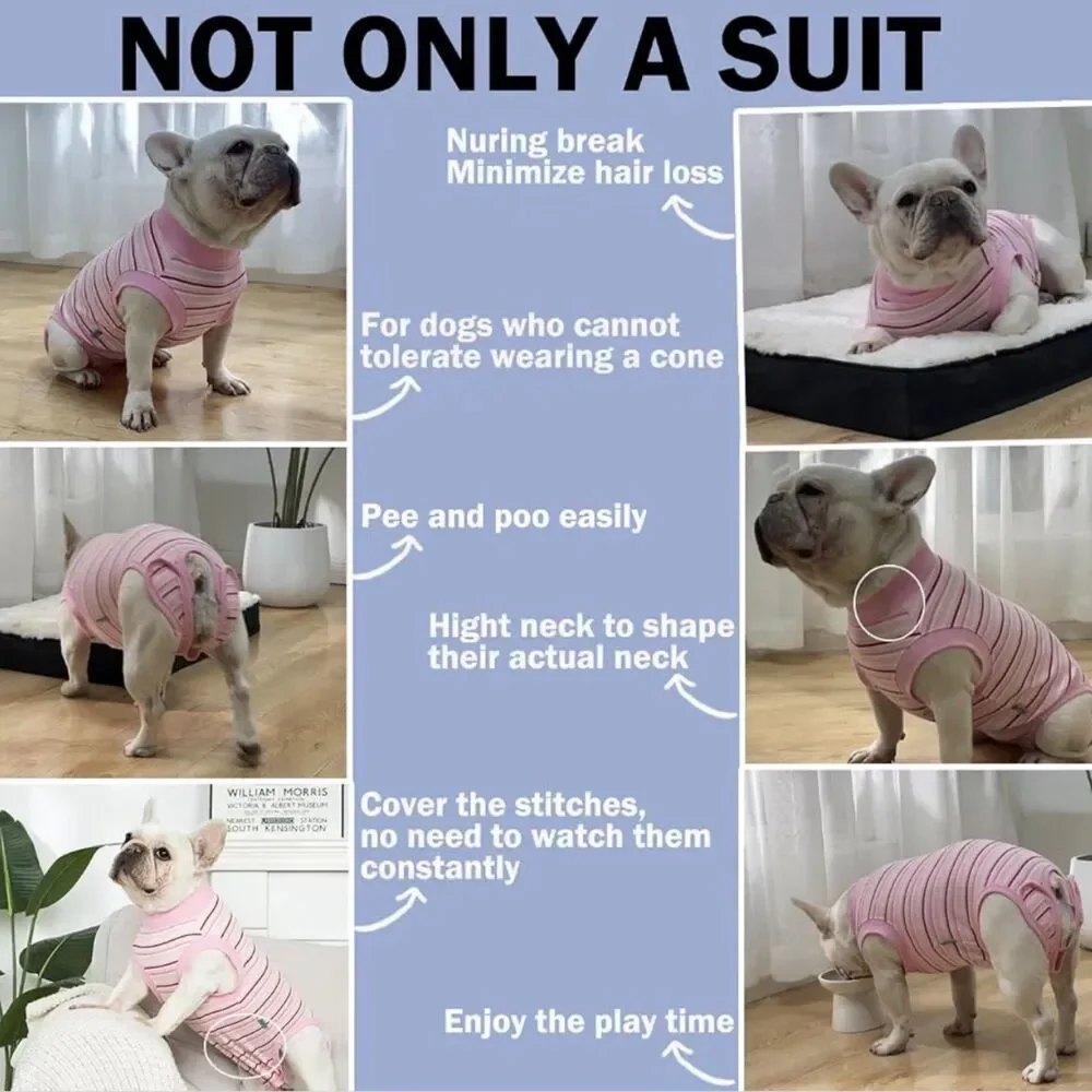 Sebdtico Soft Dog Onesie Recovery Suit in Pink Stripe